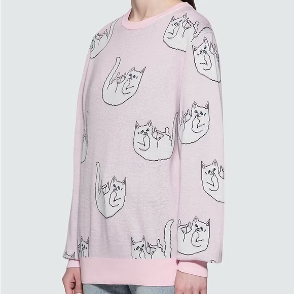 Rip n Dip • Unisex Falling For Nermal Pink & White Cat Sweater - Picture 4 of 16